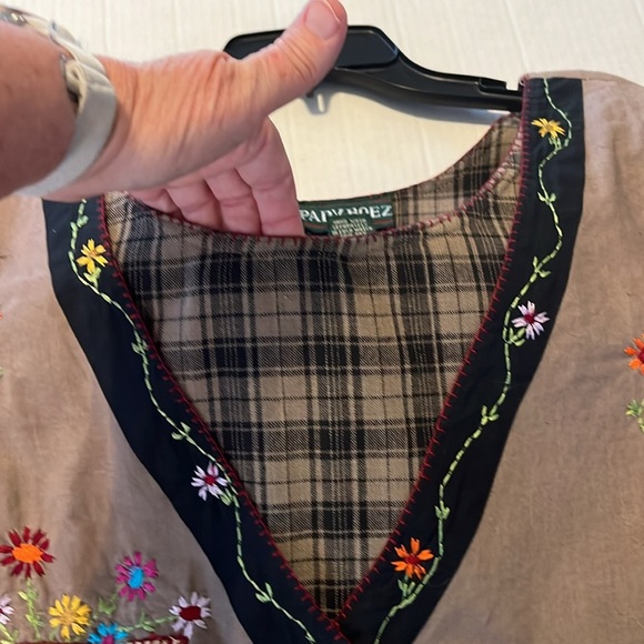 RARE! VTG-Papy Boez-80’s/90’s-S/M-Brown& black plaid,embroidered,patchwork,dress - Picture 5 of 16